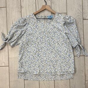 CeCe Blue and White Floral Blouse
